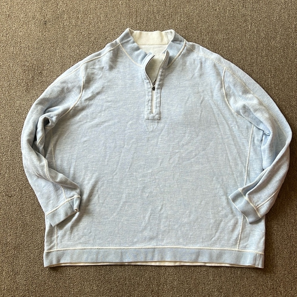 TOMMY BAHAMA 1/4 ZIP LIGHT BLUE CREAM REVERSIBLE SIZE 4 XLT
